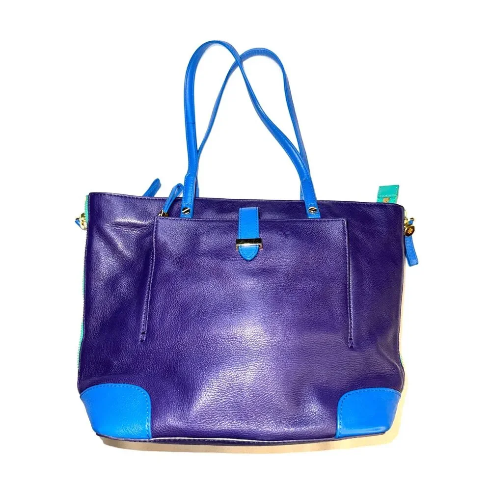 Tory Burch Blue, Purple, Green Color Blocked leather purse.